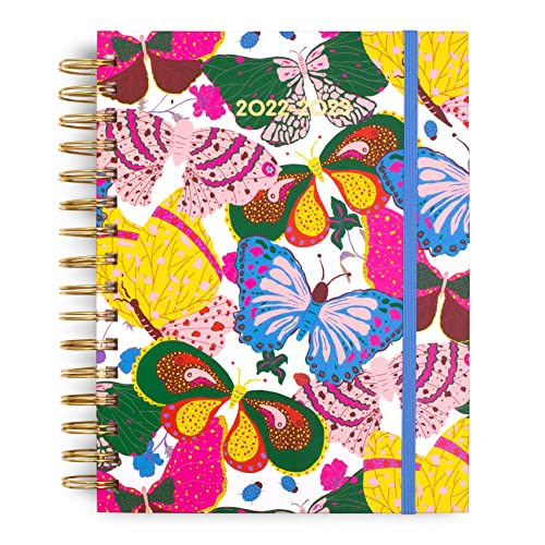 ban.do Agenda 2022-2023 hebdomadaire et mensuel, couverture rigide, août 2022 à décembre 2023, joli planificateur avec poches, autocollants et reliure à spirale, motif papillon baies blanc Cover