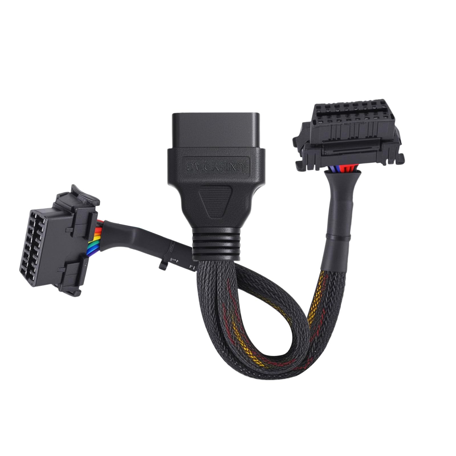 Cavo splitter a Y di estensione OBDII, adattatore diagnostico da maschio a 16 pin femmina doppia, schermatura intrecciata