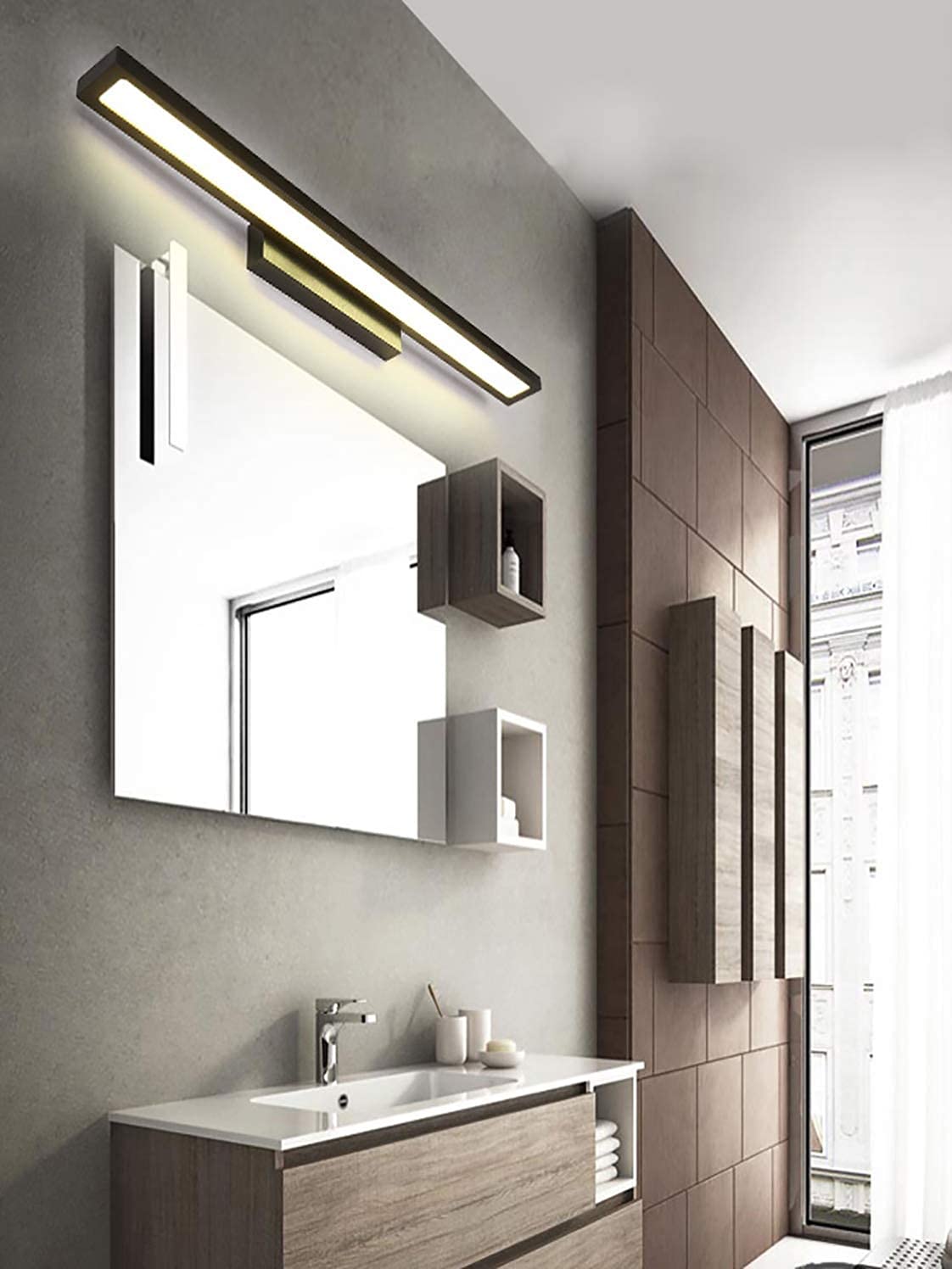 Spiegelleuchte, moderne LED-Spiegelleuchten für Schminktischleuchten, schwarzes Aluminium, für Badezimmerbeleuchtung, Leuchten für Wandspiegellampe für Badezimmer, schwarzes/weißes Licht, 40 cm Badez