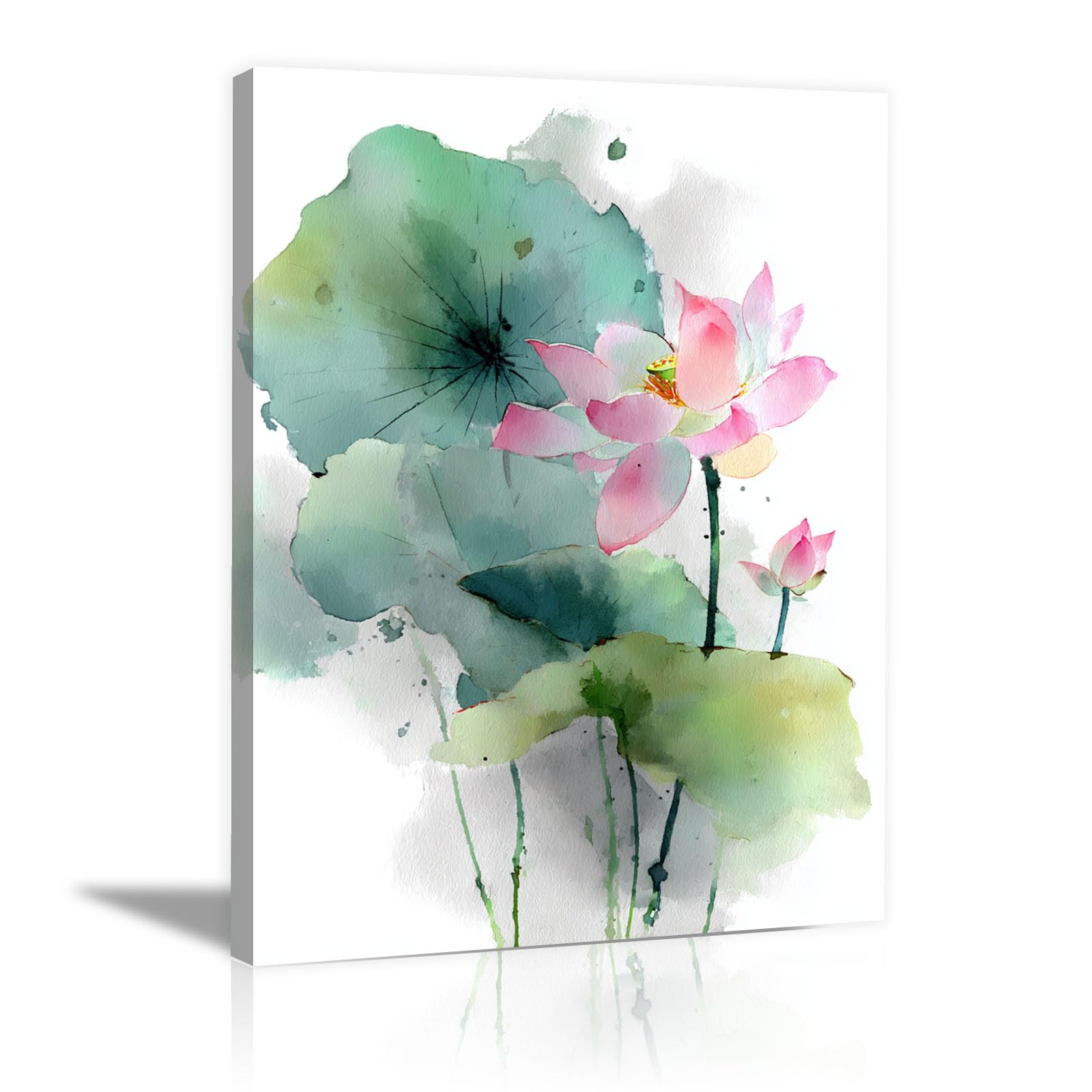 Teruea Pink Canvas Wall Art Flowers 1 Part Minimal Watercolour Blush Green Leaf Floral Botanical Art Flowers Wall Canvas Vintage Floral Leaf Pictures Poster Decor(Pink)-70X100cm1 Framed