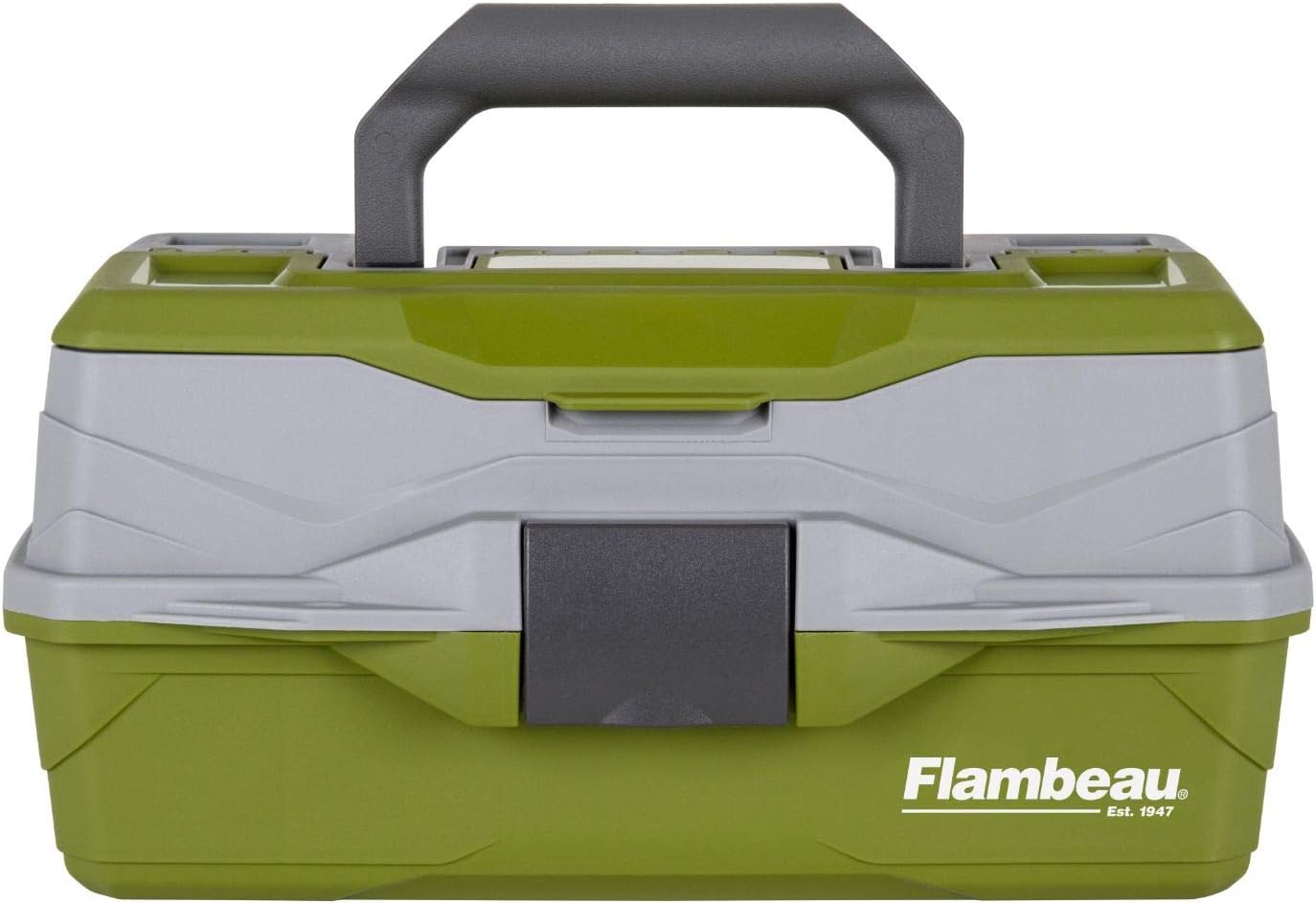 Flambeau Outdoors 6381 1-Tray Tackle Box, 8 Compartments, Green and Gray | Compact cantilever 1-tray box, 8 compartments with 6 removable dividers, water-resistant tongue-and-groove fit