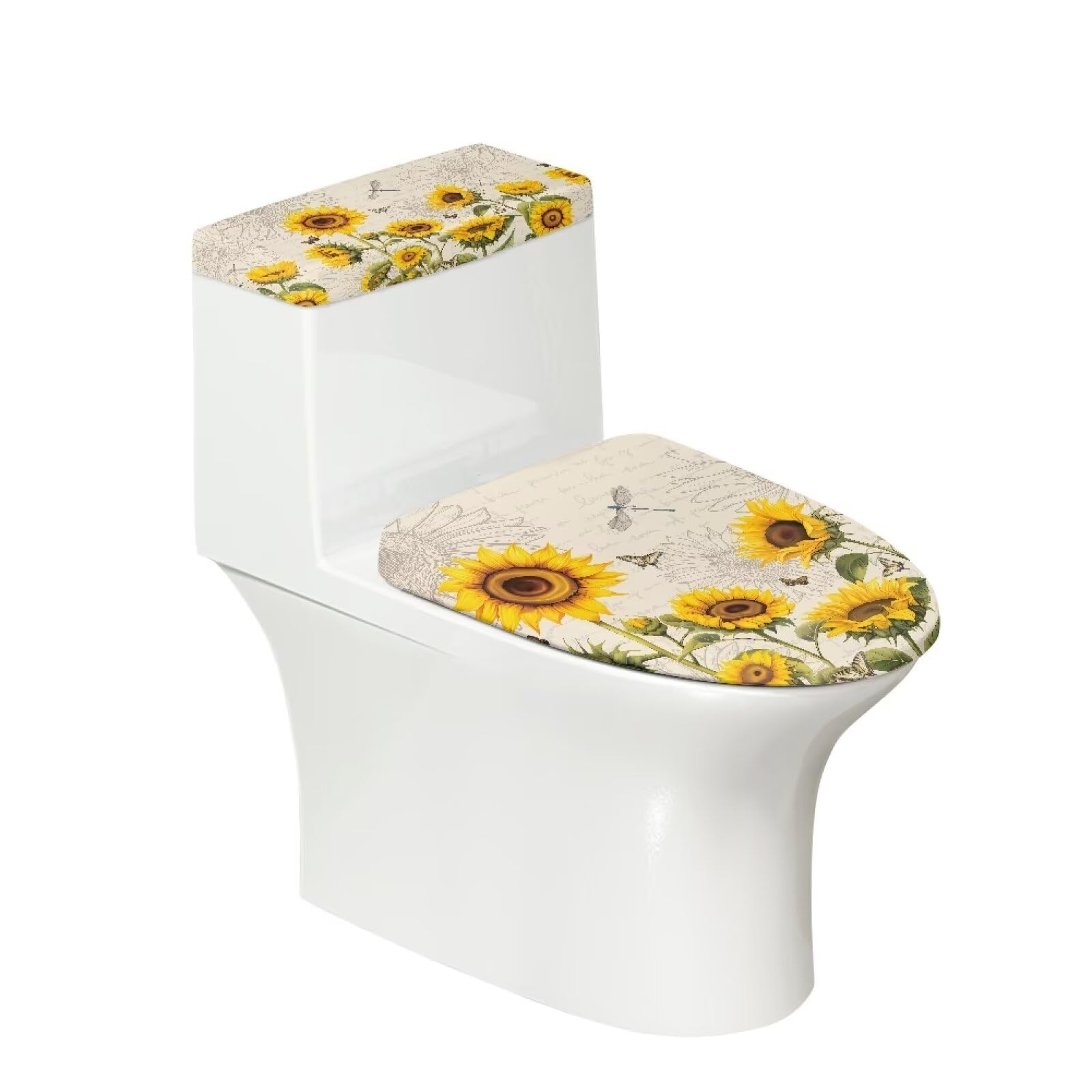 Bivxisrvo Sunflowers Print Toilet Lid Covers Polyester Fabric Breathable Toilet Seat Covers for Bathroom Soft, Dustproof Seat Covers Keep Clean Tidy Fits Most Toilet Tanks & Lids