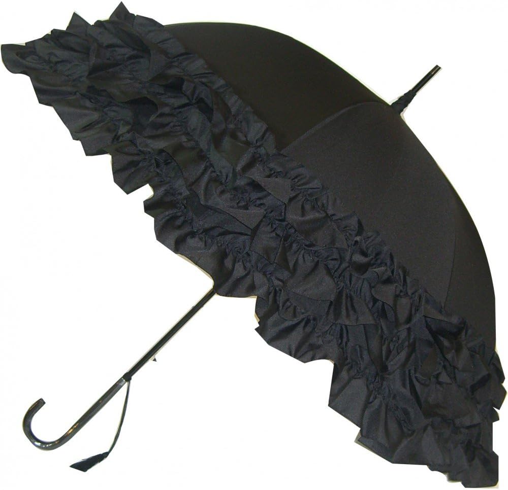 Blooming Brollies Unisex Adult's Triple Frill Classic Umbrella One Size Black