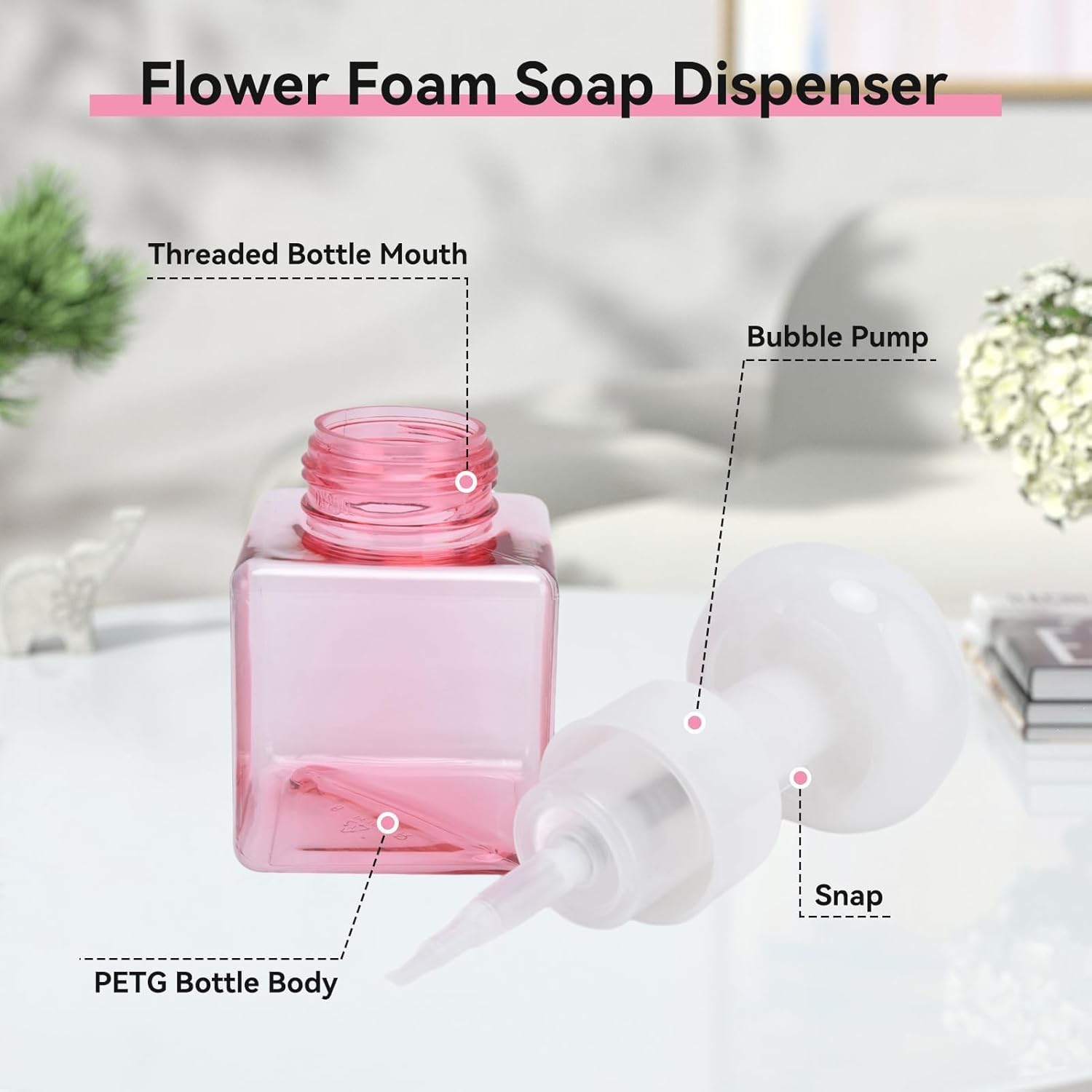 8.4oz 250ml Foaming Hand Soap Dispenser, Refillable Empty Foam Liquid Hand Soap Container Cute Cat Paw Flower Shape Foaming Soap Dispenser, Reusable Plastic Press Bottle for Bathroom(Pink) - Image 4
