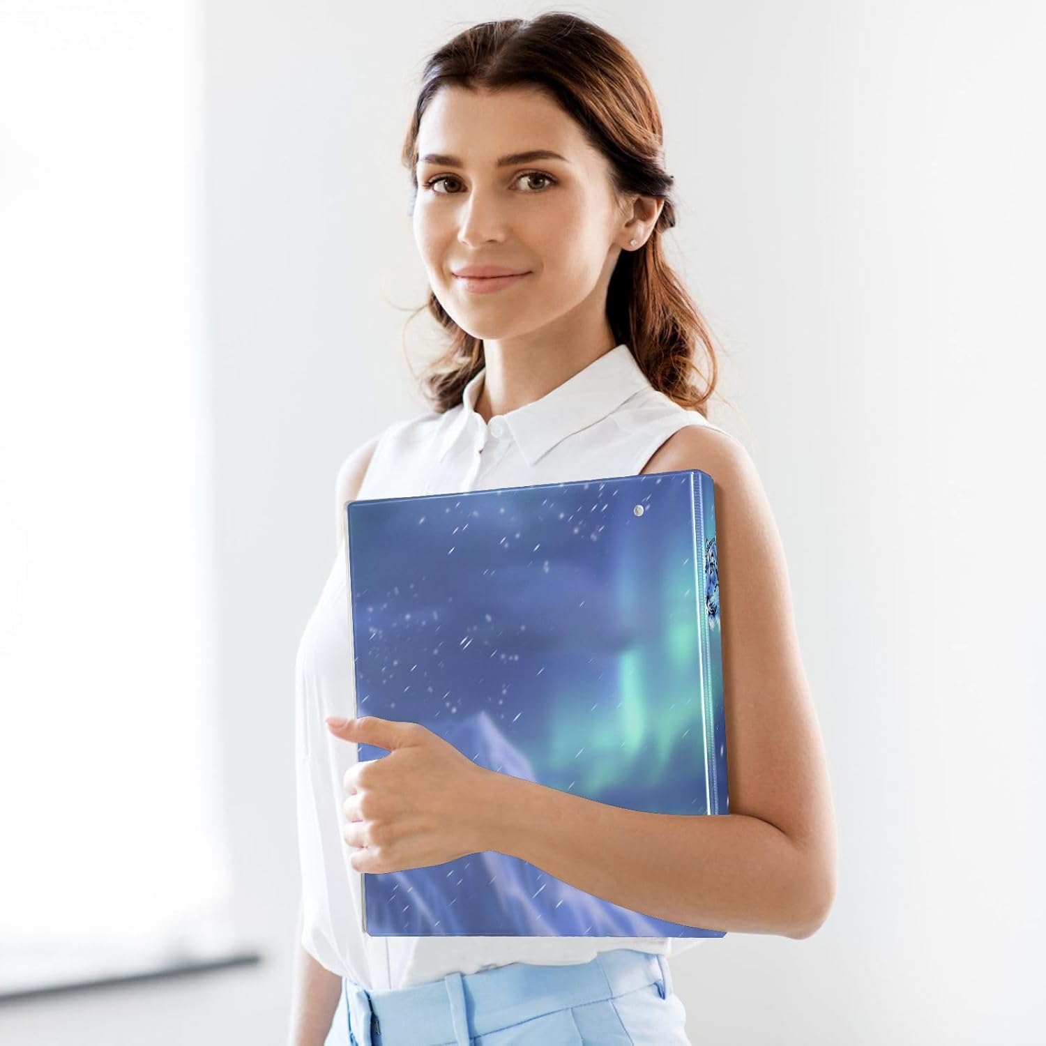 3 Ring Binder Snow Leopard Aurora 1.5 Inch Round Ring Binder with 3 Interior PVC Clear Pockets Round Ring Binder with Clipboard 200 Sheet Capacity for Office 1 Pack