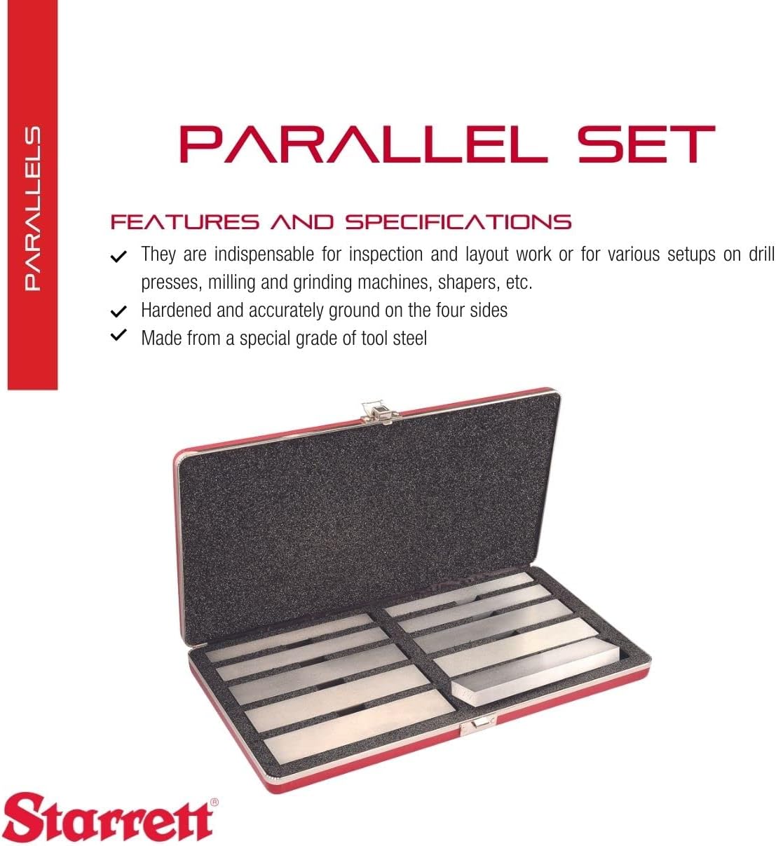 Starrett Steel Parallel Set for Layout and Inspection Work - Ideal for Professionals and Home Improvement - Special Grade Tool Steel, 6" Length - 5-Pack - S384-3Z
