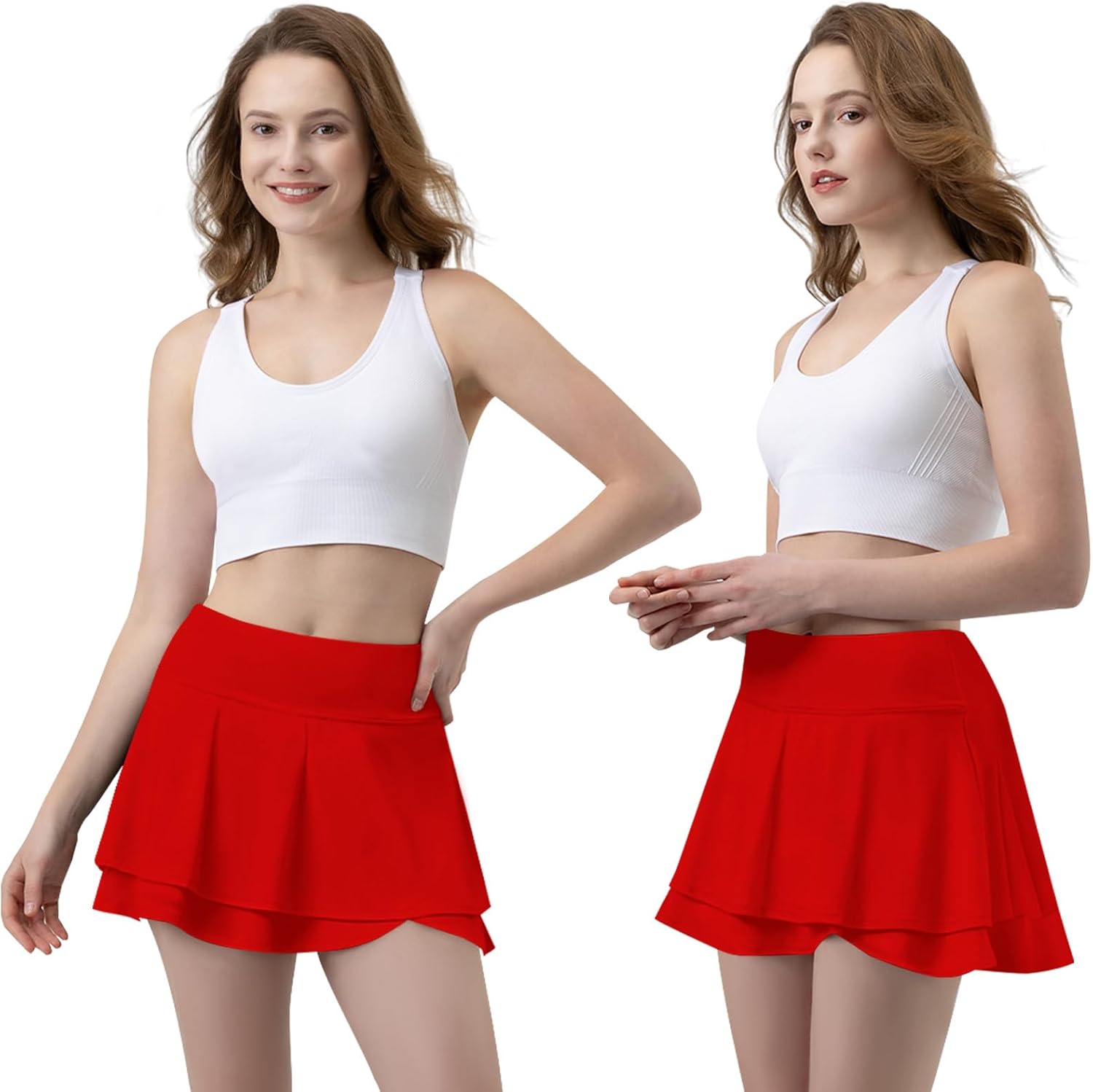 Tennis Skirt for Women Golf Skort Inner Shorts High Waisted Double Ruffle 2 Pockets Athletic Gym Yoga Workout Running - Image 2