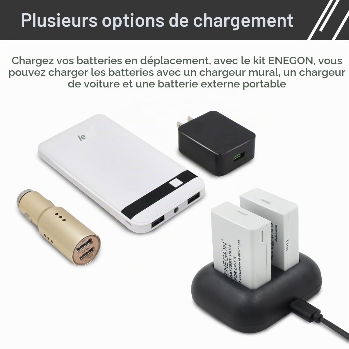 ENEGON 2xCanon LP-E5 Batterie de Remplacement et Chargeur Double Rapide pour Canon LP-E5 et Canon EOS Rebel XS, Rebel T1i, Rebel XSi, 1000D, 500D, 450D, Kiss X3, Kiss X2, Kiss F