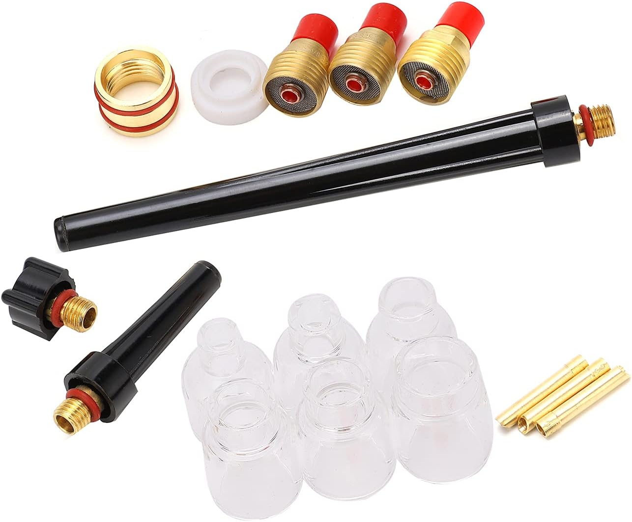 Welding Torch Stubby Gas Lens Glass Cup Kit, Brass Consumables Glass Cup Nozzle 2mm for WP9 / 20