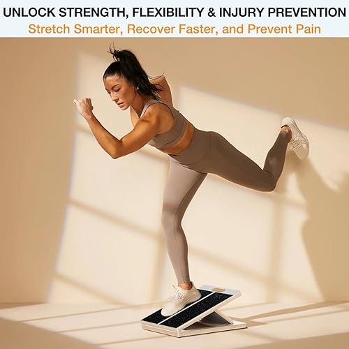 Vista 14 de TEMI Tabla inclinada para estiramiento de pantorrillas – Camilla de cuña inclinada de madera para sentadillas, movilidad de pies y tobillos,