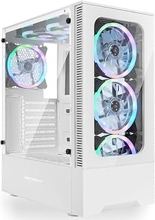 ATX PC Case with RGB Fans (Pre-Installed), Mid-Tower Gaming Case with Tempered Glass Front & Side Panel, High Air Flow Gaming PC Case MB661B (White)