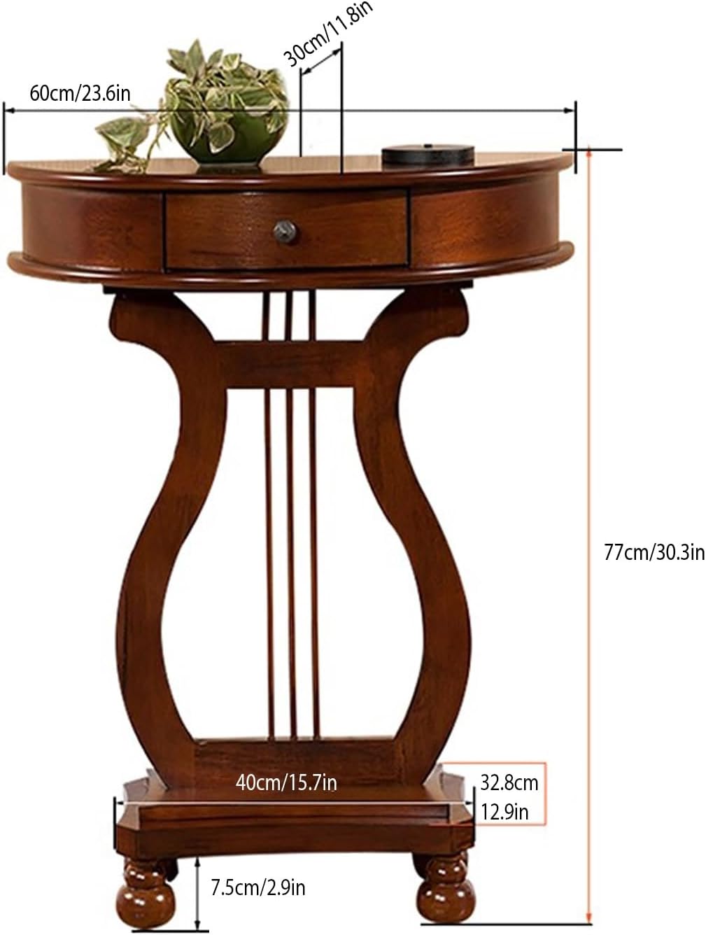 Solid Wood Half Moon Console Table,Semi-Circular Telephone Table, Vintage Hallway Sofa Tables with Drawer,New Chinese Wood Porch Table,for Behind Couch Entryway(B)