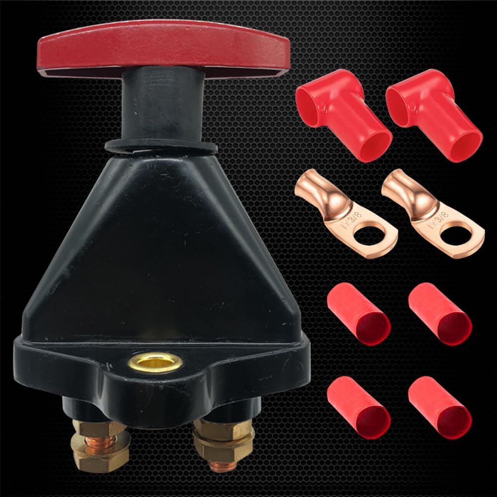 Ampper High Current Battery Disconnect Switch 12V - 48V, Metal Master Battery Disconnect Power Cut Off Switch for Marine, Car, RV and Boat (500A, On/Off Kit)