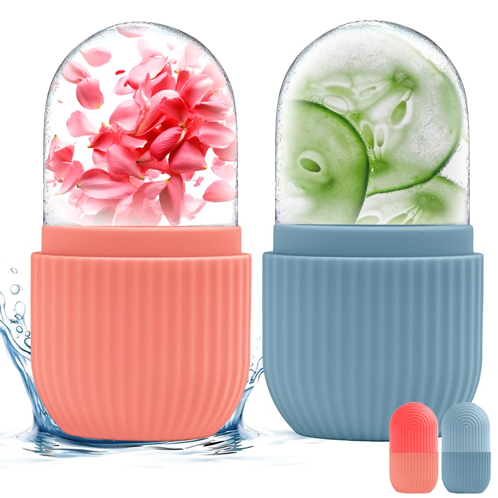 flintronic Ice Roller, 2 Stück Eisroller Gesicht Auge Massagegerät, Silikon Wiederverwendbares Eis Gesichtsroller für Anti-Aging, Falten Straffen Dunkle, Ringe Reduzieren (Blau+Rosa)