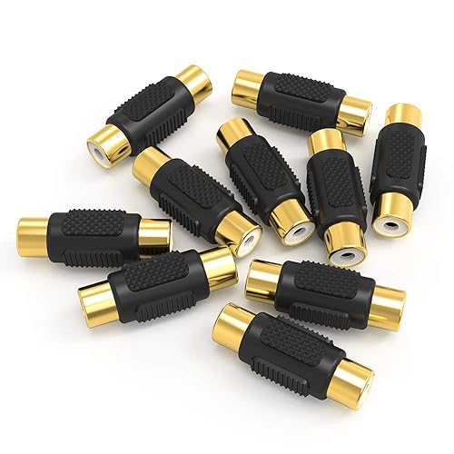 ELECTOP Paquete de 10 adaptadores RCA hembra a hembra de audio y video dorado, para teléfono, altavoz, cable RCA, amplificador