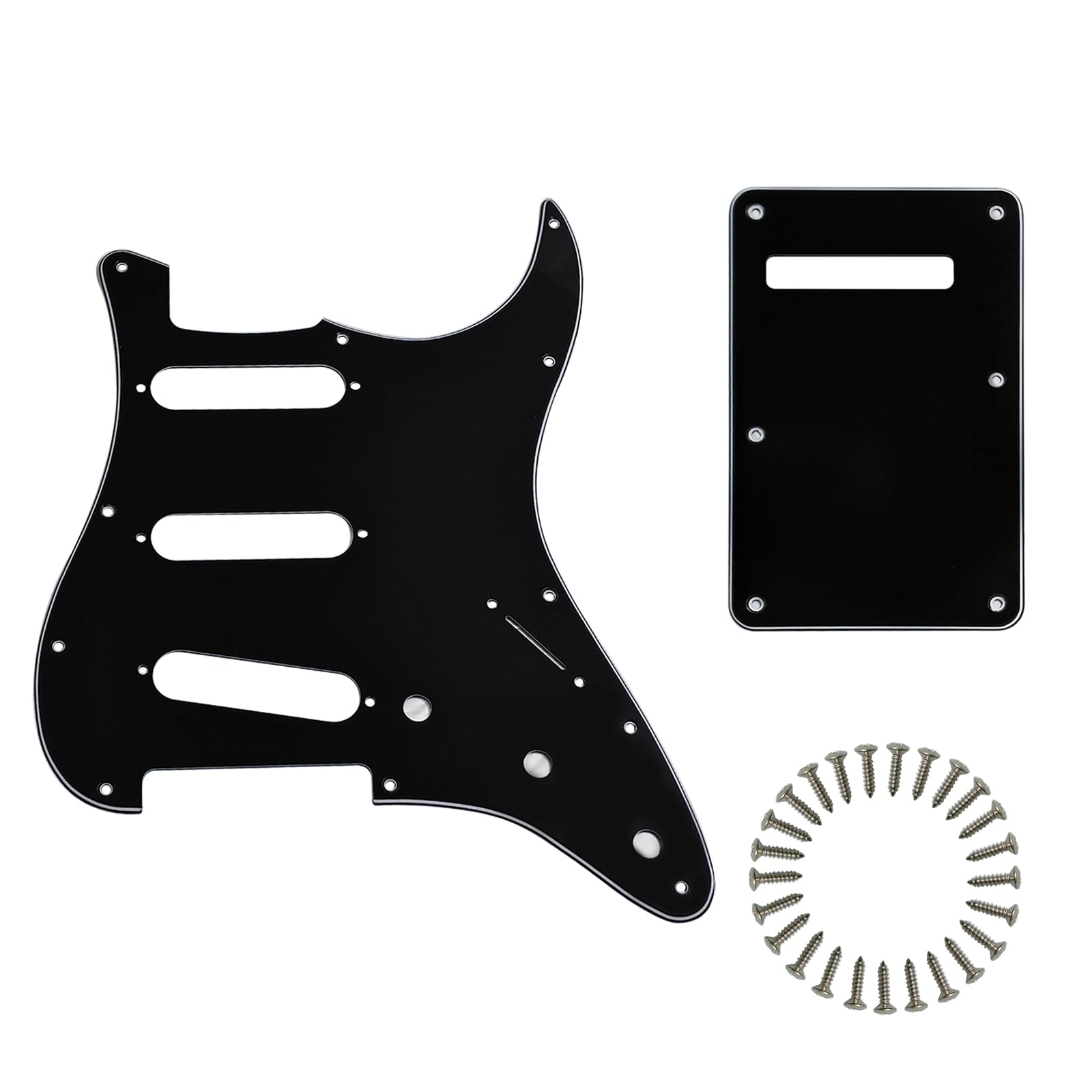SSS Strat Pickguard and BackPlate Set for Fender Guitar, Black 3Ply