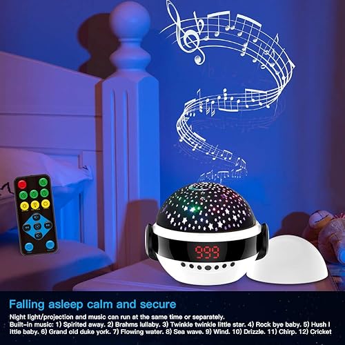 Miniatura 5 de Proyector de estrellas con luz nocturna para niños, luz nocturna de estrellas con temporizador y control remoto, máquina de música con sonido,