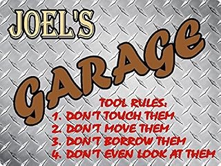 Joel Garage Tool Rules Diamond Plate Design Parking décor Sign 9"x12" Plastic.