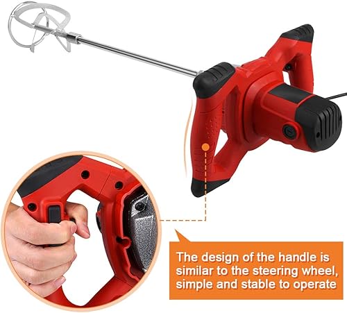 Miniatura 3 de Mezclador de hormigón eléctrico de mano de 1500 W, ajustable, 7 velocidades, mezclador de cemento de mortero de alta resistencia con paleta