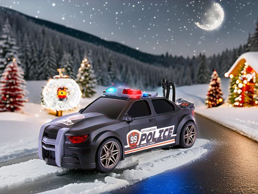 Miniatura 6 de ArtCreativity Coche de policía de juguete Coche de policía a escala 120, luces intermitentes en la azotea y faros y sirena, tronco que se abre y