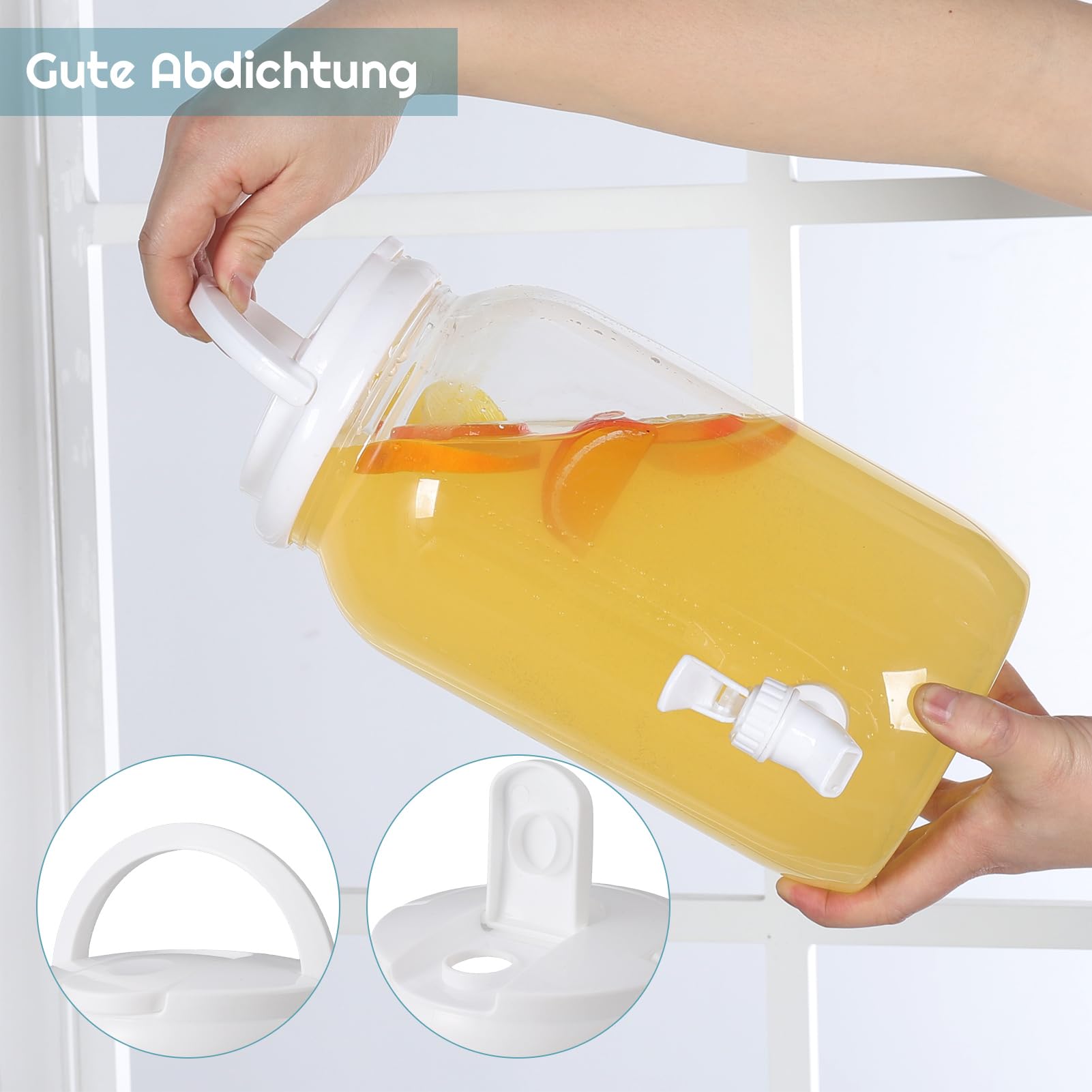 Dispenser per bevande in plastica con rubinetto, set di 2 dispenser per acqua fredda da 3 l, con rubinetto, manico e tappo a vite, per cocktail e bevande infuse, ideale per barbecue, feste e ma