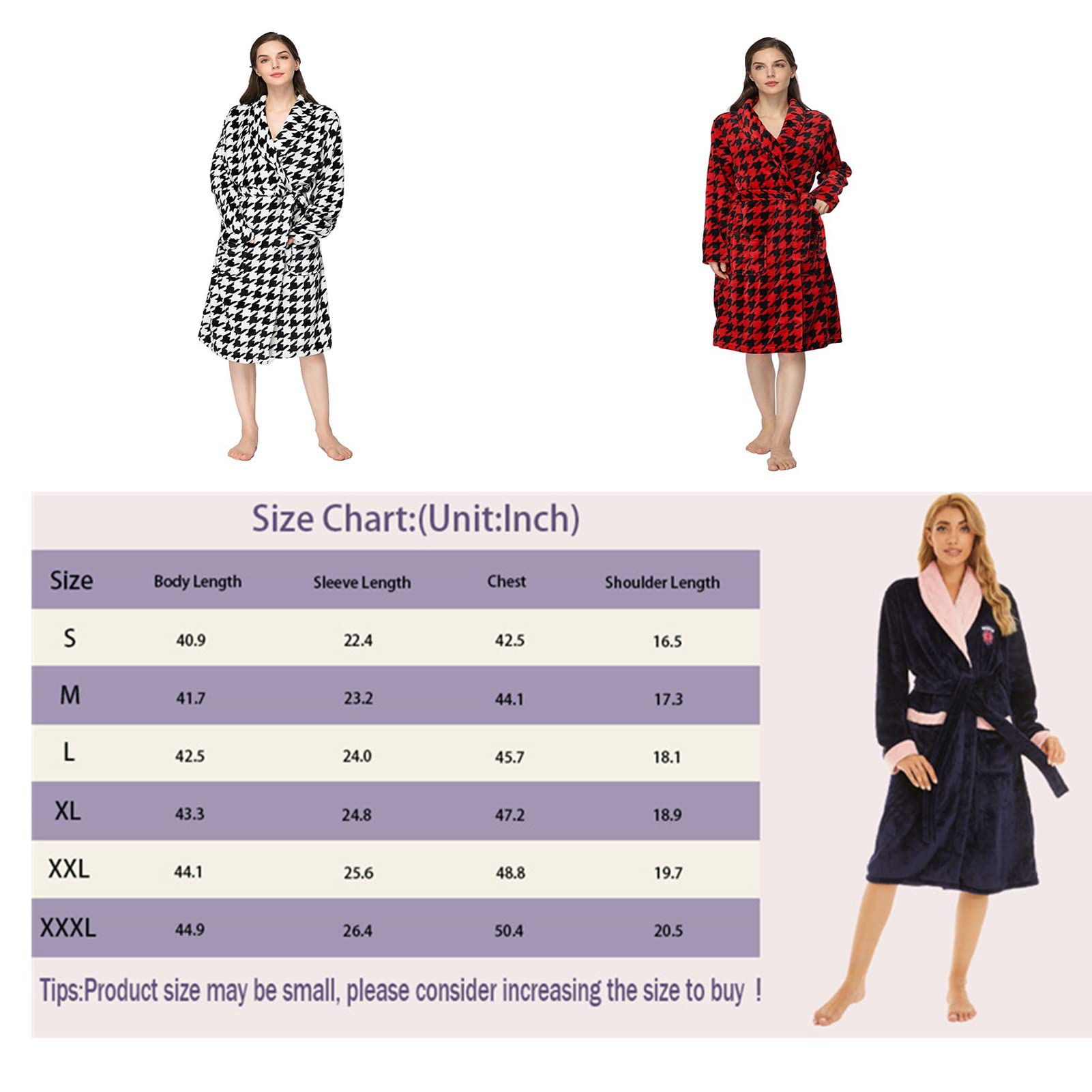 Robe de Chambre Femme, Peignoirs de Robe Chaude d'hiver en Flanelle, Confortables Vêtements de Nuit pour La Journée Froide (TYP-6,M)