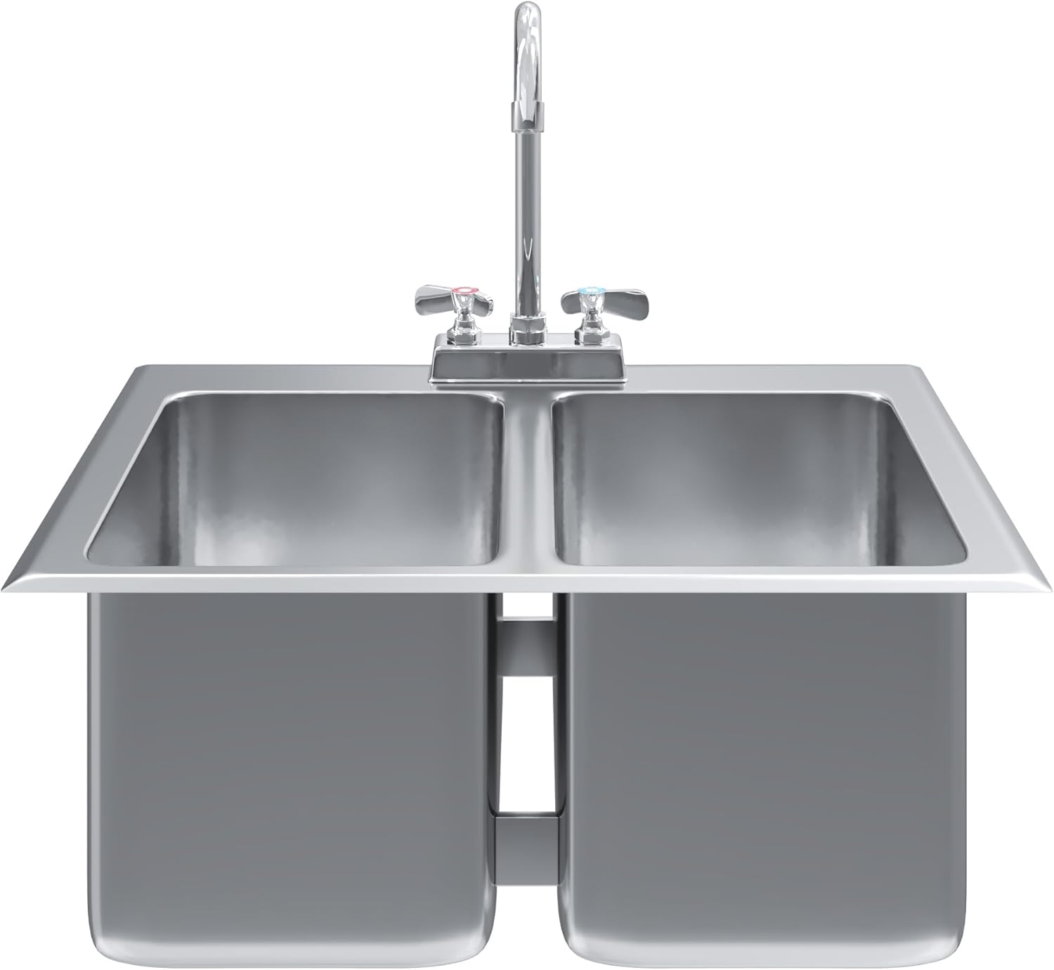 AmGood 10" x 14" x 10" Stainless Steel 2 Compartment Drop-In Sink with Faucet. NSF