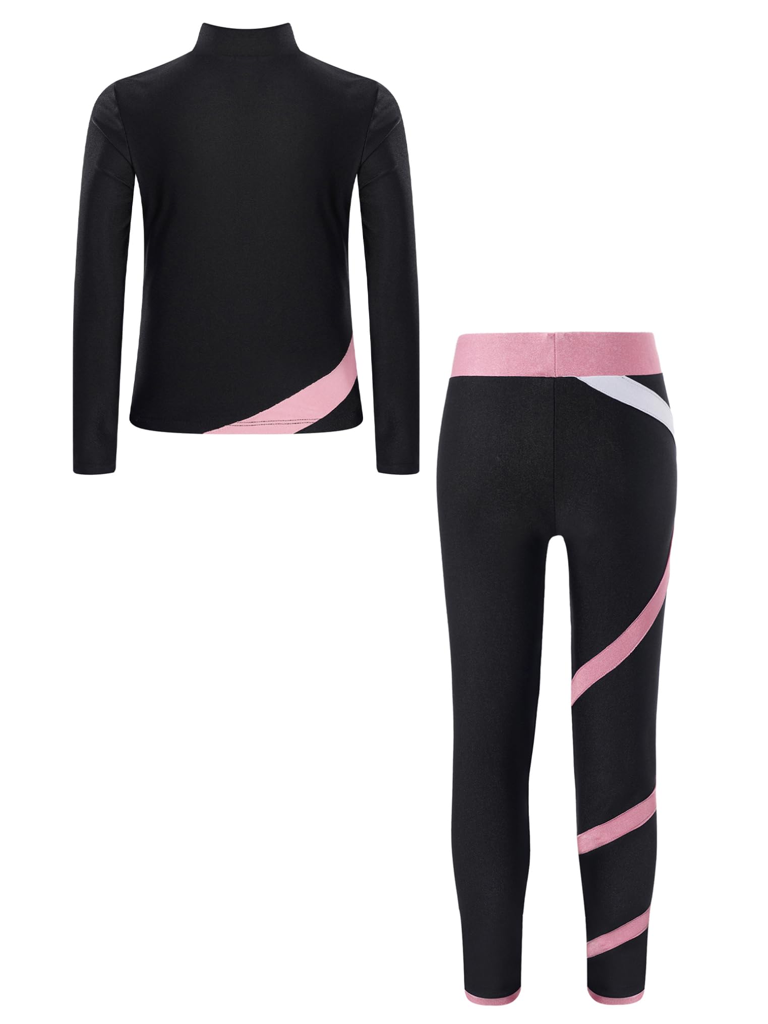 Freebily Kinder Trainingsanzüg Mädchen Eiskunstlauf Anzug Jacke Leggings Set Mit Strass-Stern Und Patchwork Eislaufen Sport Sweatsuit Tanzanzug