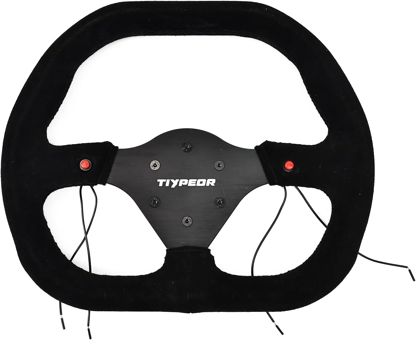 350mm D-Shaped Universal Steering Wheel Black Suede Rim, Non-Perforated Oxidized Bracket, Laser Engraved Logo