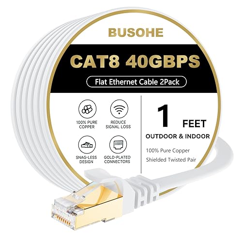 Miniatura 23 de BUSOHE Cable Ethernet CAT8 de 30 pies, cable de conexión de computadora de red plana de Internet de alta velocidad, 40 Gbps 2000 Mhz más rápido que