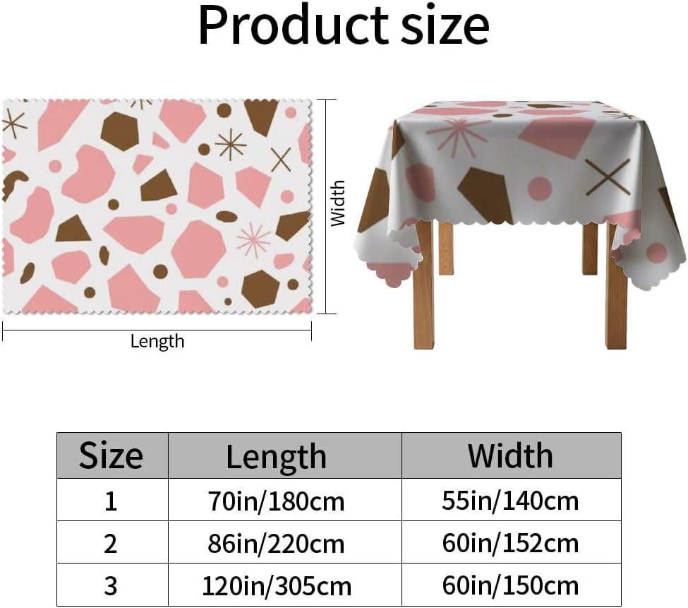 Pink Brown Geometric Print Table Cover 60 × 120 Inch, Fitted Farmhouse Vendor Booth Supplies, Girl Party Decorations Coquette Table Cloth for Dining Room Home Kitchen Cover