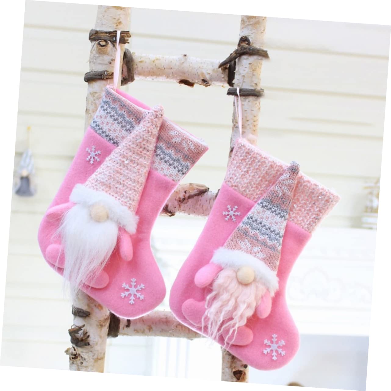 GARVALON Set 2 Pezzi Calze Natalizie a Forma di Pupazzo Senza Volto in Peluche e Tessuto Non Tessuto, Imbottitura in Cotone Pp, Decorazione Classica per Addobbi Natalizi Festivi