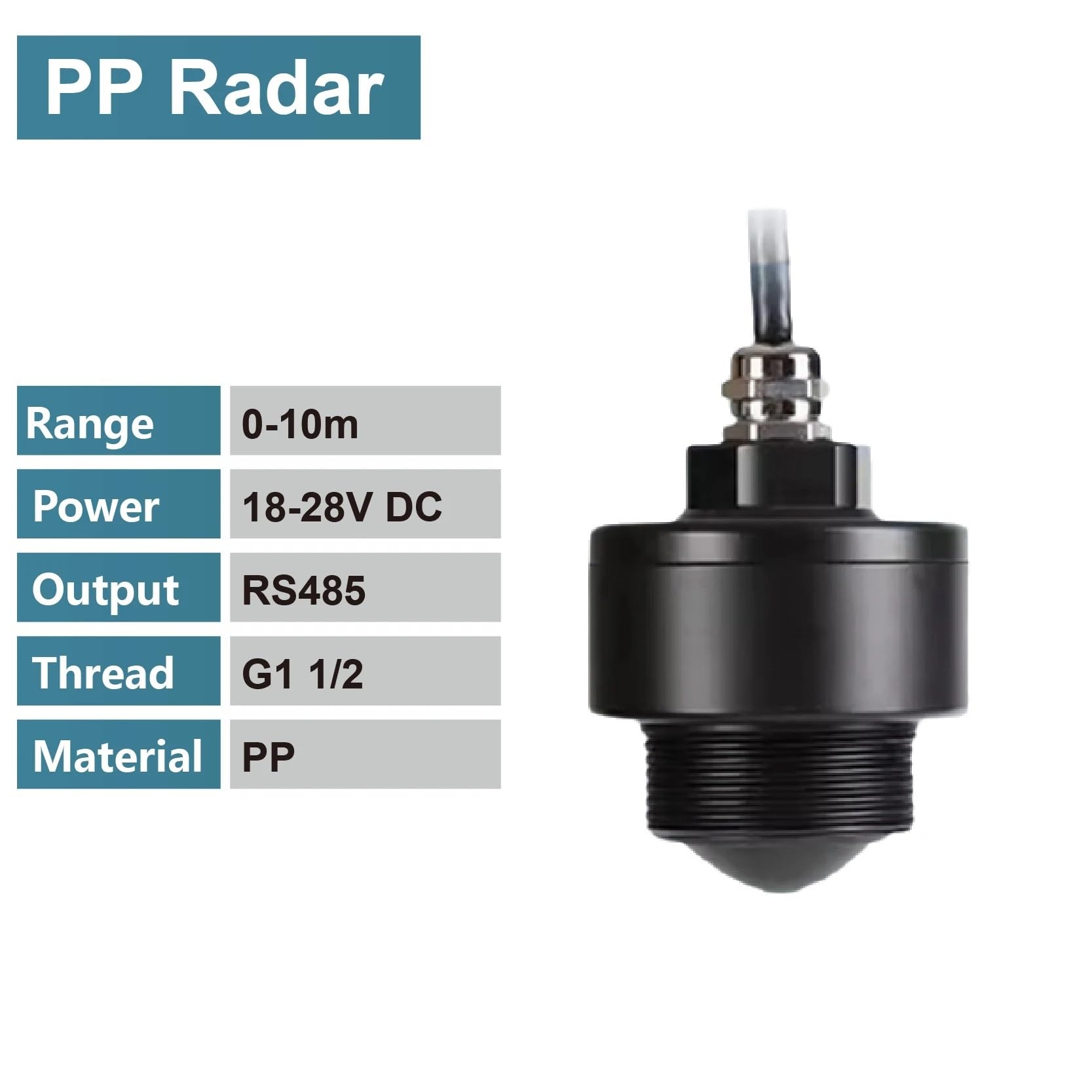 Capteur de Niveau d'eau Radar RS485, sans Contact PP, capteur de Niveau d'eau(PP-10M-RS485)