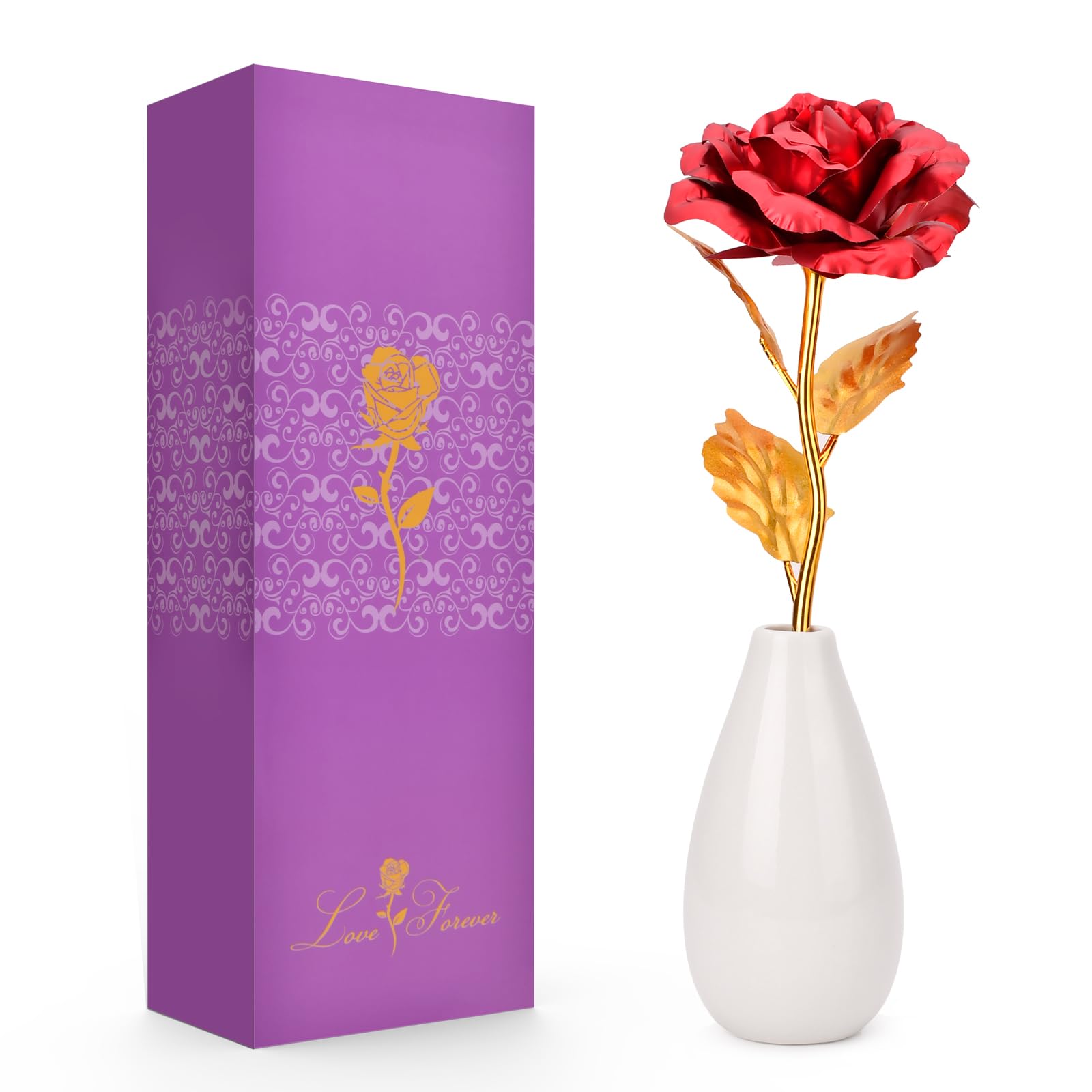 Muttertagsgeschenk Geschenke für Mama, Muttertagsgeschenk Personalisiert Galaxy Rose Blume mit Vase Geschenke von Tochter Sohn, Mama Geschenk für Muttertag Weihnachten Valentinstag Geburtstag（Rot）
