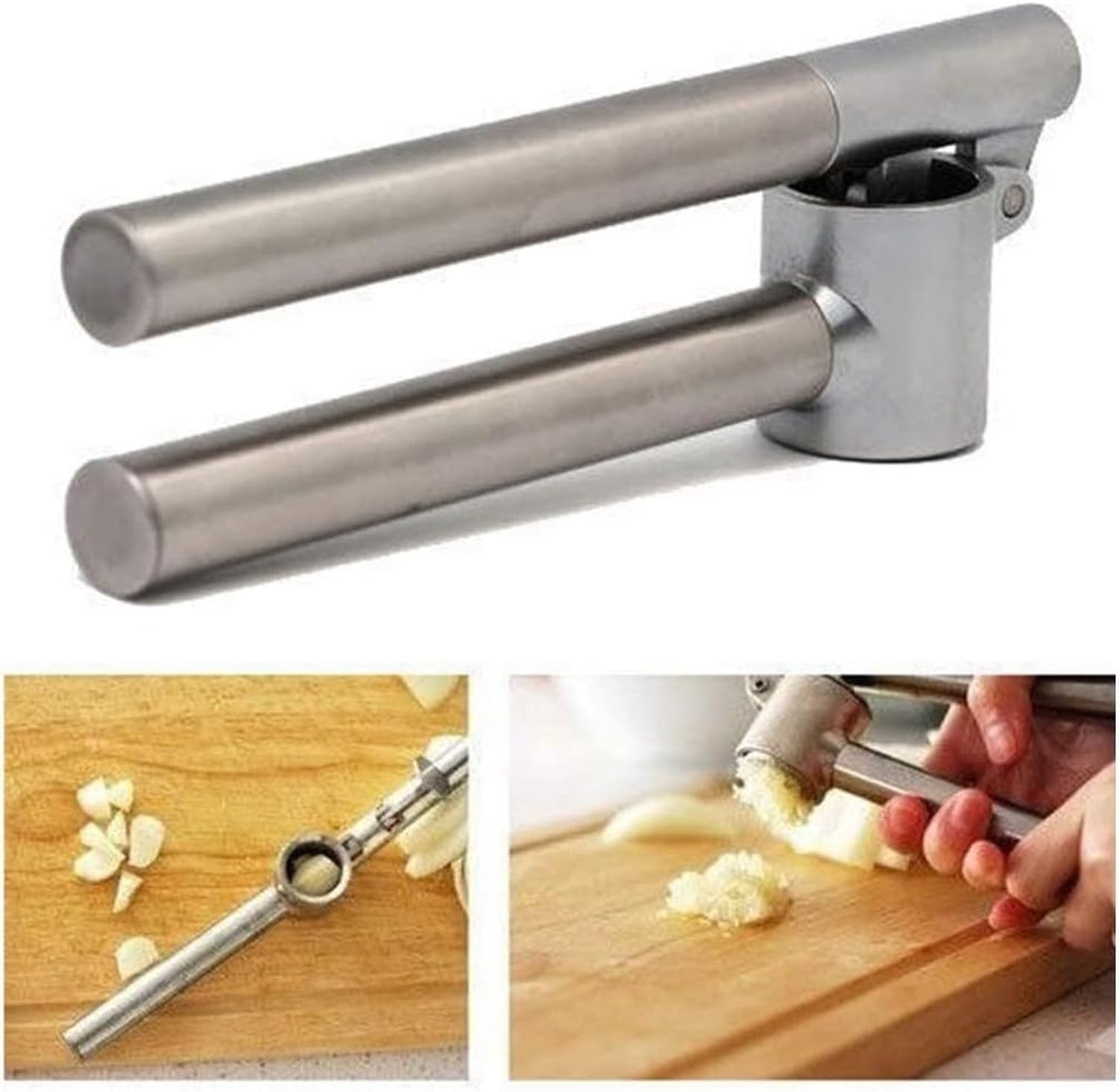 Prensa de ajos de Acero Inoxidable, triturador Manual de gengibre, machacador Antideslizante sin Salpicaduras, sin Volar Clavos, Plata, 18,6 * 3cm