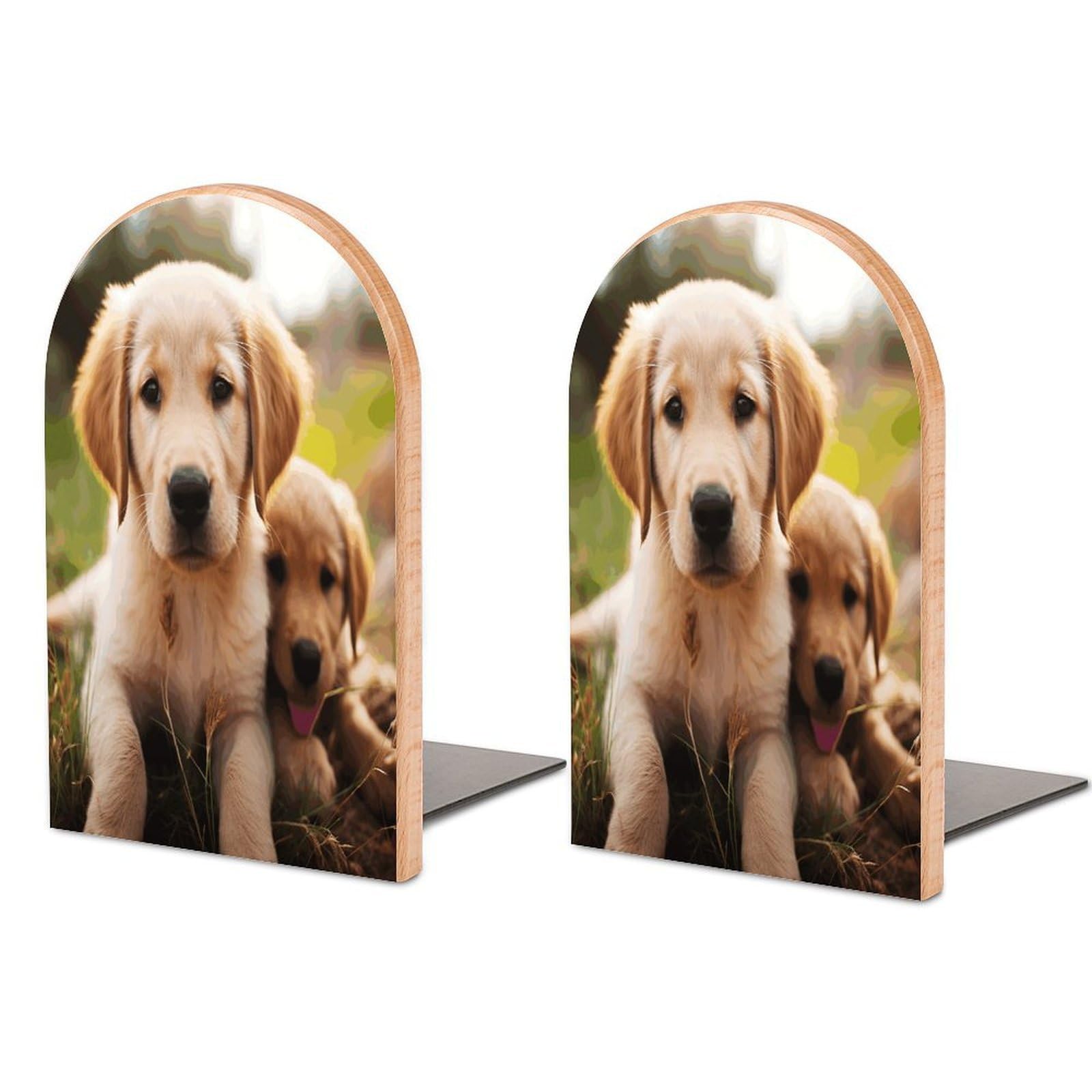 Cute Golden Retriever Puppy Bookends Modern Bookends for Shelves Fashion Heavy Duty Book Stopper Sturdy Non-Skid Metal Base Wood Book Ends for Library Home Office 1 Pair