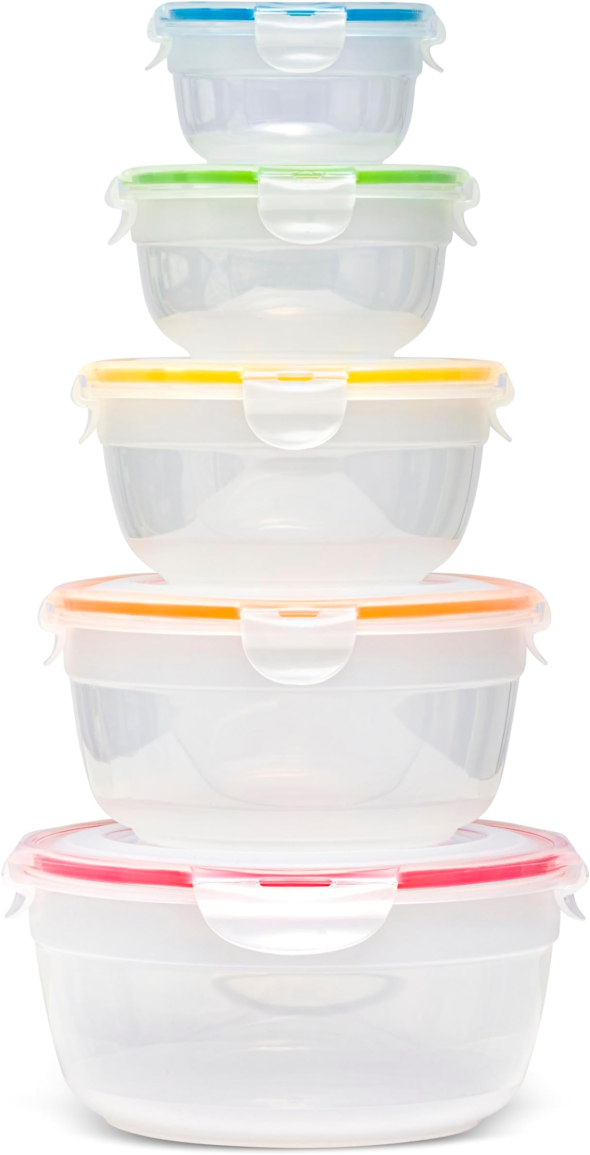 Lock & Lock Food Storage Containers with Lids Airtight - 5 Piece Nestable Round Food Containers with Lids & 4 Side Locks, Watertight, Microwave & Dishwasher Safe, BPA Free Plastic