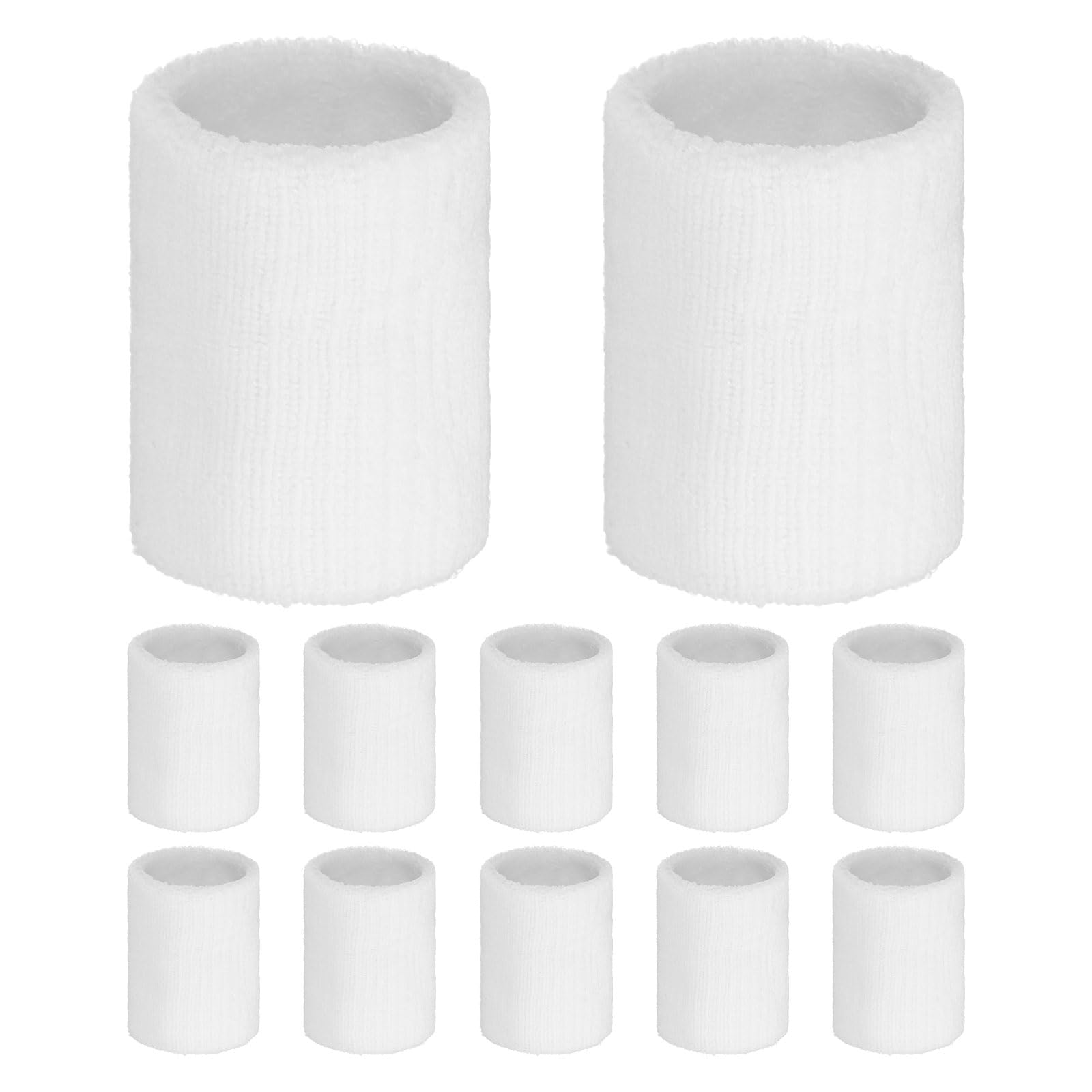 TIXIPEM Sports Sweatbands [12PCS] - Cotton Terry Cloth Wristbands Sweat Absorbent Use for Workout & Basketball & Running - [White-10CM W] Sweatbands Sports Wristband for Adult Teen
