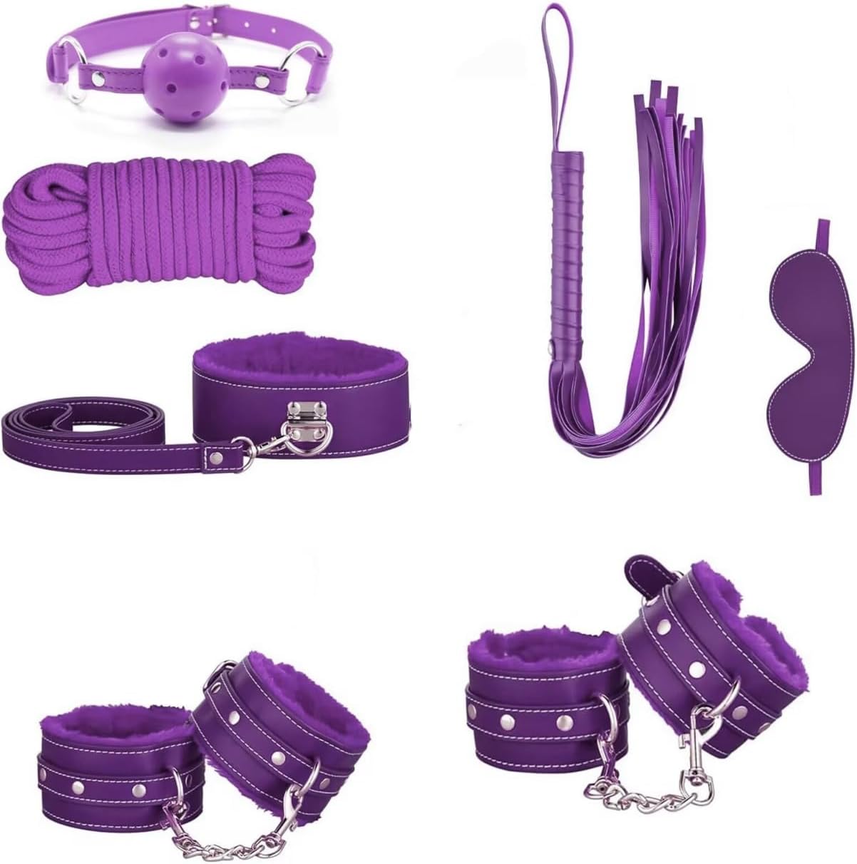 7-Piece Classic Soft Leather Fitness Multifunctional Set, Equipped with Training Whip and Leather Collar - D3