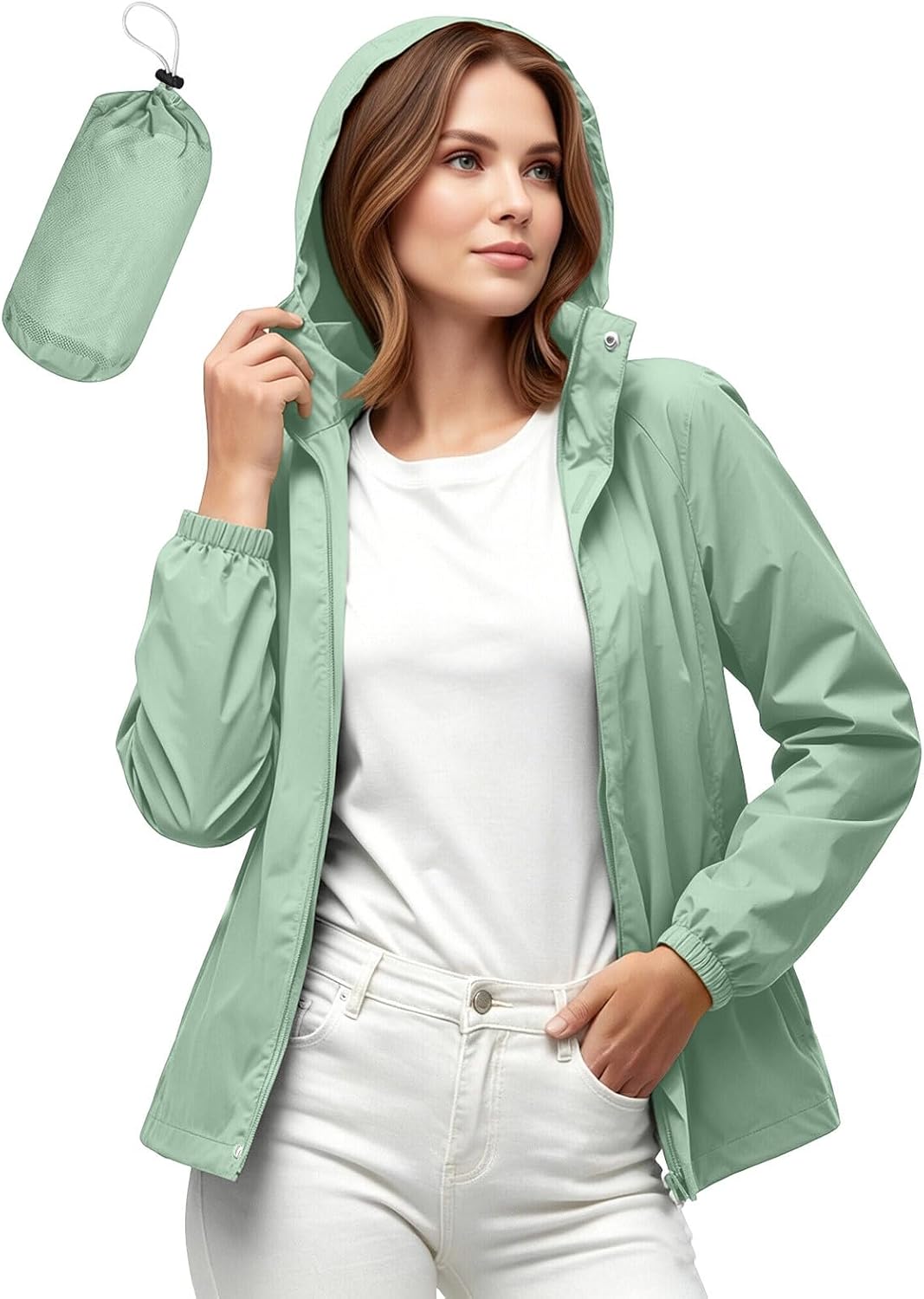 Women's Waterproof Hooded Rain Jackets with Storage Bag Quick Dry Raincoat | Lightweight Breathable Zip Coat,Outdoor Sports Camping Jacket,Travel Fall Hiking Climbing Fashion Casual RainCoats