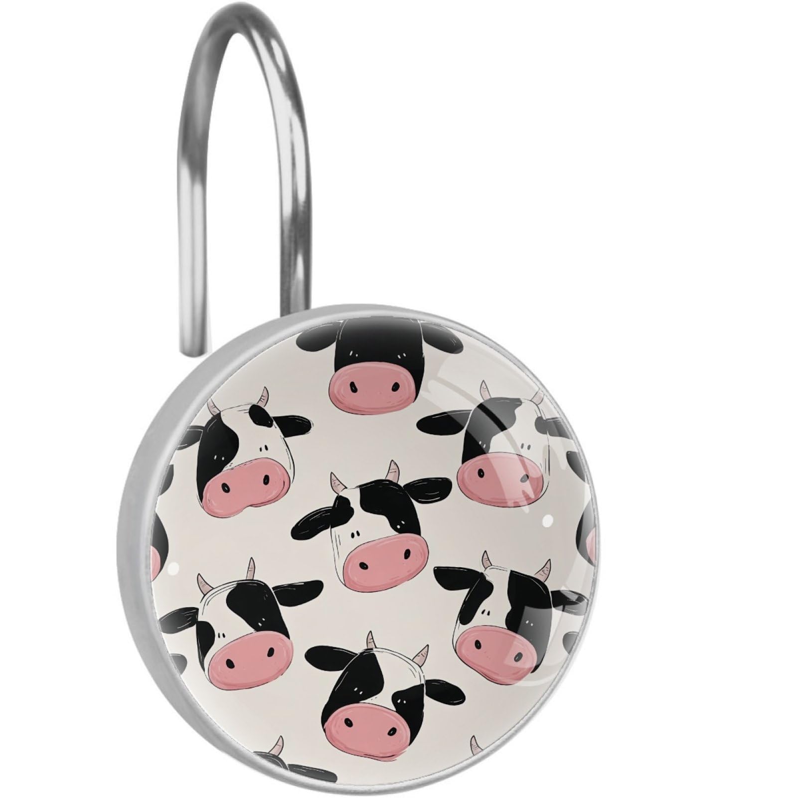 VAPOKF Shower Curtain Hooks, Cow Print Rust Proof Decorative Shower Curtain Rings, Modern Farmhouse Designer Shower Curtain Hangers for Bathroom, 12Pcs