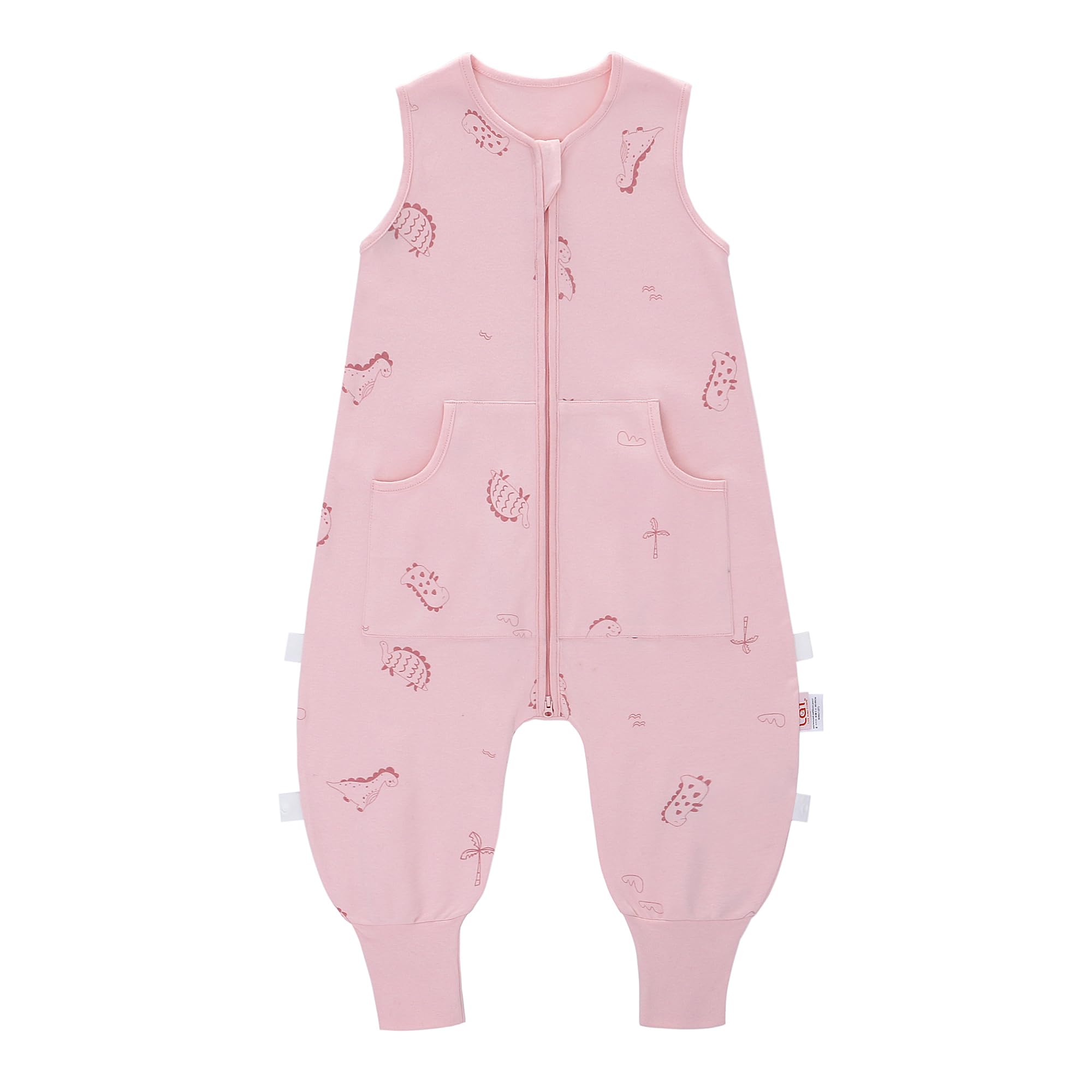 LAT Toddler Sleep Sack with Fee 0.5 Tog,Unisex Cotton Baby Sleeping Bag with Legs,All Season Sleeveless Sleep Sack with Pockets For Girls & Boys,100% Cotton,2-Way Zipper(Pink Dinosaur,1-2Years)