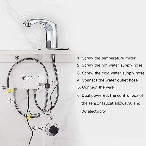 Miniatura 4 de Grifo automático para lavabo de baño con tapa de orificio, sensor de placa, sin contacto, grifo de tocador cromado de doble alimentación, grifo de