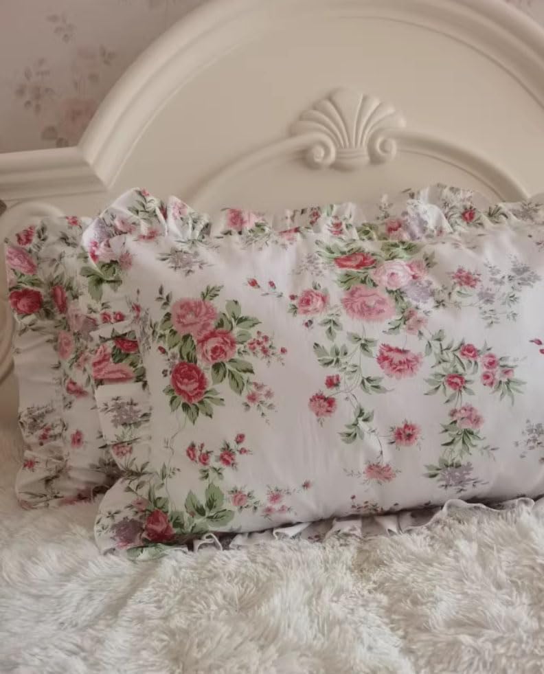 Miniatura 4 de Fundas de almohada con estampado floral rosa rosa con volantes vintage fundas de almohada de algodón material estándar