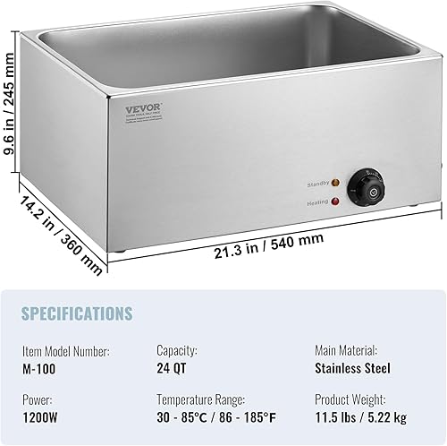 Miniatura 90 de VEVOR Calentador de alimentos comercial, calentador de alimentos eléctrico de acero inoxidable de 1200 W, calentador de alimentos de vapor