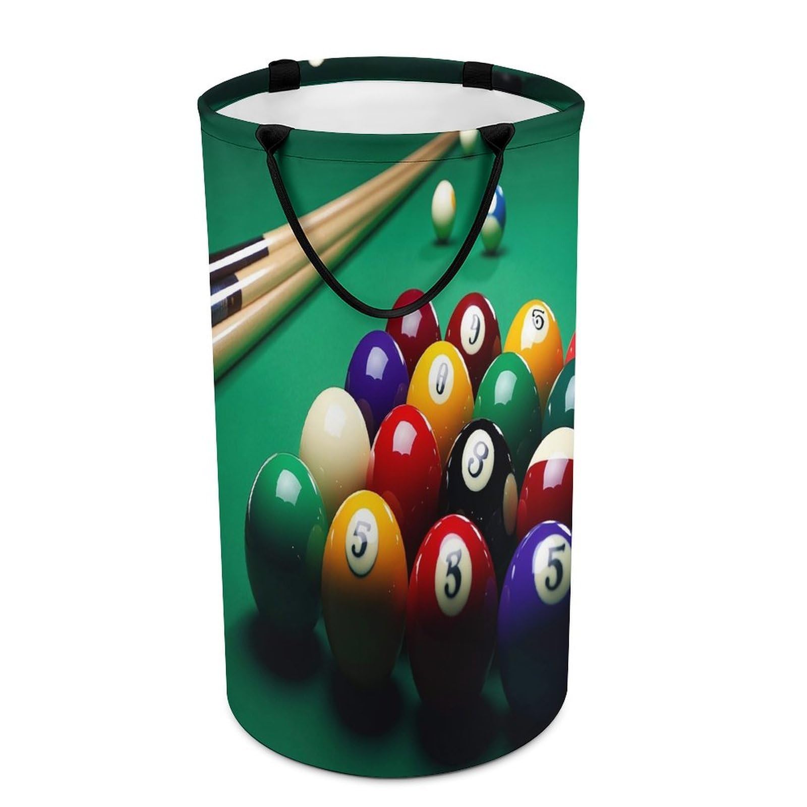 Billiards Laundry Hamper Waterproof Polyester Laundry Baskets Collapsible Dirty Clothes Storage Basket Clothes Hampers with Sturdy Handles for Travel Bedroom