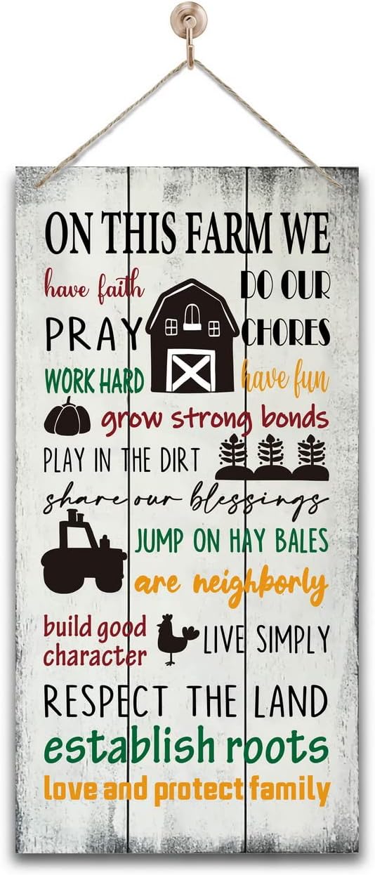 Amazon.com: Farm Rules Home Sign, Hanging Wooden Plaque, Rustic ...