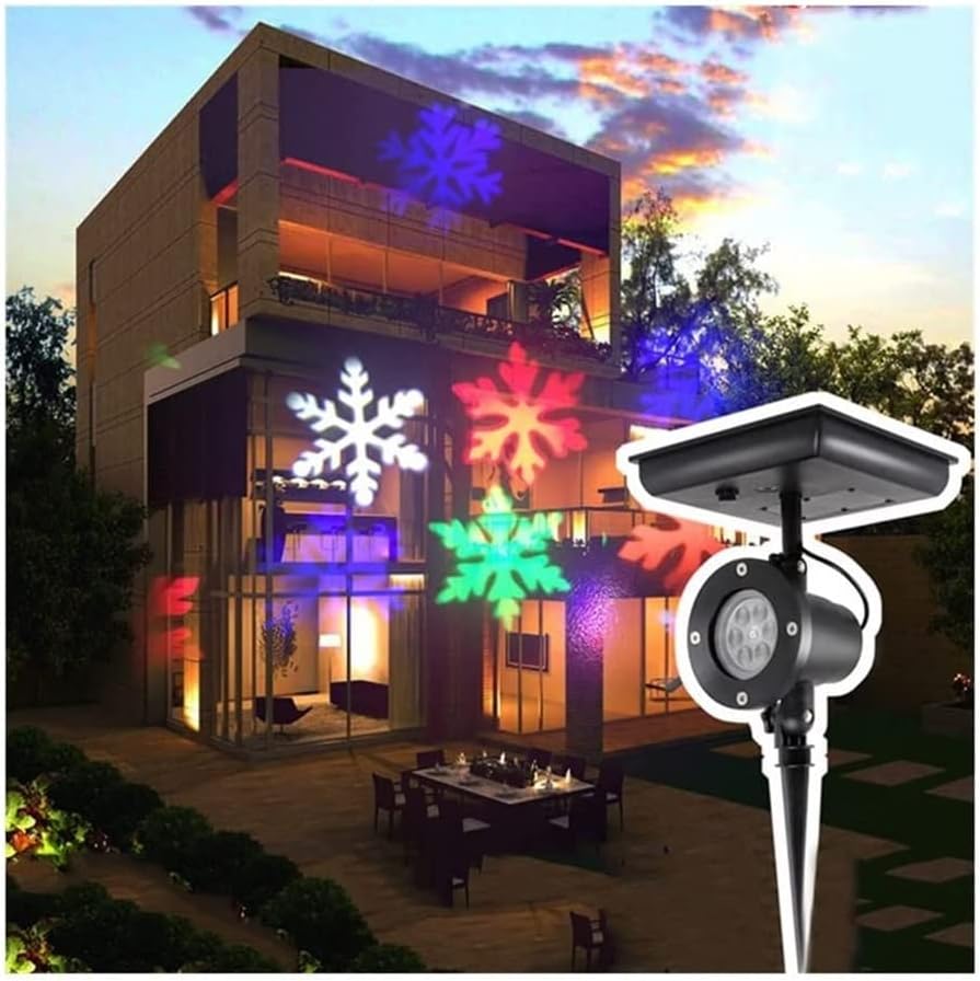 LED Christmas Snowflake Projector Lights Outdoor, IP65 Waterproof Holiday Moving Snowfall Lamp, Solar Garden Spotlight for Landscape