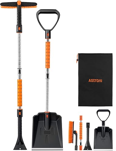 AstroAI Kit de raspador de hielo y pala de nieve de 2 pulgadas, raspadores de hielo de 47.2 pulgadas para parabrisas de automóvil y cepillo de nieve
