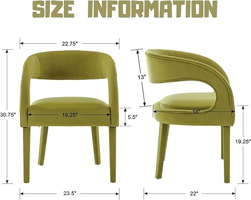 Miniatura 2 de ROCITY Green Modern - Juego de 2 sillas de comedor modernas de terciopelo, sillas de comedor tapizadas con respaldo abierto y brazos, cómodas sillas
